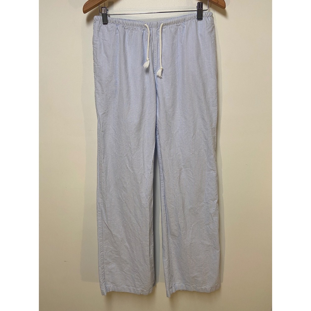 Brandy Melville Pajama Pants Women Small Blue White Striped Woven Pockets Cotton